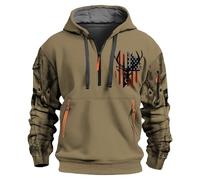 Wmmner Felpe con Cappuccio e Zip a 1/4 da Uomo Felpa Militare Tattica con Cappuccio e Maniche Lunghe con Tasche Multiple e Stampa Animalier/Felpa con Cappuccio e Zip Corta da Uomo Color Cachi/Xl