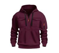 Wmmner Felpe con Cappuccio e Zip a 1/4 da Uomo Felpe Tattiche Militari a Maniche Lunghe con Cappuccio e Tasche Multiple/Felpa con Cappuccio e Zip Corta da Uomo Color Vino/M