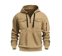 Wmmner Felpe con Cappuccio e Zip a 1/4 da Uomo Felpe Tattiche Militari a Maniche Lunghe con Cappuccio e Tasche Multiple/Felpa con Cappuccio e Zip Corta da Uomo Color Cachi/L