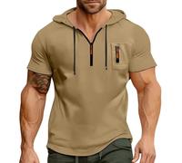 Wmmner Felpe con Cappuccio e Zip a 1/4 da Uomo Magliette con Cappuccio a Maniche Corte con Tasca Magliette con Zip a 1/4 Felpe Pullover da Corsa/Felpa con Cappuccio e Zip Corta da Uomo Color Cachi/L