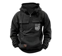 Wmmner Felpe con Cappuccio e Zip a un Quarto da Uomo con Bandiera Usa Patriottica e Tasche 2025 Felpe Retrò Top Vintage Tattici con Pullover/Felpa con Cappuccio e Zip Corta da Uomo Nera/L