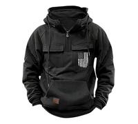 Wmmner Felpe con Cappuccio e Zip a un Quarto da Uomo con Bandiera Usa, Patriottiche, con Tasche Utility, Felpe Retrò, Maglie Vintage Tattiche/Felpa con Cappuccio e Zip Corta da Uomo Nera/Xl