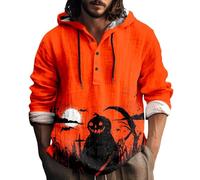 Wmmner Felpe con Cappuccio Halloween per Uomo Felpa con Stampa Teschi Magliette con Cappuccio in Cotone e Lino Pullover a Maniche Lunghe con Bottoni/Arancione/Xl
