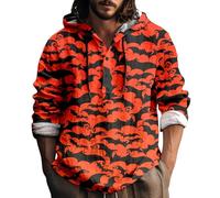 Wmmner Felpe con Cappuccio Halloween per Uomo Felpa con Stampa Teschi Magliette con Cappuccio in Cotone e Lino Pullover a Maniche Lunghe con Bottoni/Arancione1/Xl