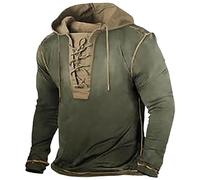 Wmmner Felpe con Cappuccio Vintage per Uomo Felpa con Cappuccio con Lacci Alla Moda Camicia Casual All'Aperto Pullover Autunnale Alla Moda a Maniche Lunghe/Verde Militare/L