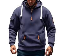 Wmmner Felpe con Zip a 1/4He da Uomo Felpe Tattiche Militari con Cappuccio e Tasche Multiple Pullover a Maniche Lunghe/Felpa con Cappuccio e Zip a un Quarto Blu Navy da Uomo/Xxl