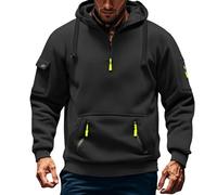 Wmmner Felpe con Zip a 1/4He da Uomo Felpe Tattiche Militari con Cappuccio e Tasche Multiple Pullover a Maniche Lunghe/Felpa con Cappuccio e Zip a un Quarto Nera da Uomo/Xxl