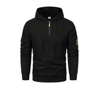 Wmmner Felpe da Uomo Quarter Zip Trendy Contrast Zipper Basic Draw Stpocket Pullover a Maniche Lunghe Felpa Casual con Cappuccio Trendy Baggy Basic Hoodies/Nero/Xl
