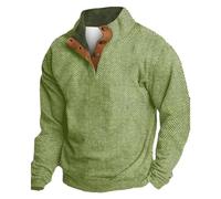 Wmmner Felpe Semplici Uomo Outdoor Casual Trendy Scollo a V Autunno Top Vintage Maglia Stampa Pullover Colletto Camicia Manica Lunga per Uomo/Verde/M