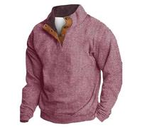 Wmmner Felpe Semplici Uomo Outdoor Casual Trendy Scollo a V Autunno Top Vintage Maglia Stampa Pullover Colletto Camicia Manica Lunga per Uomo/Rosso/3Xl