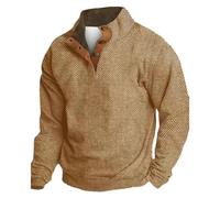 Wmmner Felpe Semplici Uomo Outdoor Casual Trendy Scollo a V Autunno Top Vintage Maglia Stampa Pullover Colletto Camicia Manica Lunga per Uomo/Giallo/L