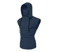 Wmmner Felpe Senza Maniche per Uomo Canotte con Maschera e Tasca Integrata Sul Collo Camicie Estive Pullover Top Magliette da Palestra Gilet Fitness/Maglia con Cappuccio Blu Navy da Uomo/L