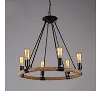 Wmmner Hemp Rope Chandelier Retro American Loft Industry Hemp Rope Chandelier Wrought Iron E27 Light Source Lamp Kitchen Island Farmhouse Ceiling Light,Led Ceiling Lamp/un Colore/6 Luci