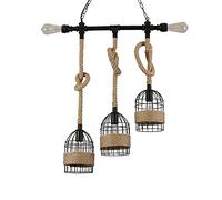 Wmmner Hemp Rope Lighting Kitchen Island Light Fixture, Rustic Black Cage Shade Industrial Hanging Chaner, Bar Dining Room Farmhouse Hanglamp, E27 Drop Ceiling Lamp