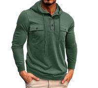 Wmmner Hoodie for Men Casual Athletic Pullover Shirt Long Sleeve Mens Outdoor Training Drawstbutton Hooded Sweatshirt/Verde/Xl