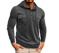 Wmmner Hoodie for Men Casual Athletic Pullover Shirt Long Sleeve Mens Outdoor Training Drawstbutton Hooded Sweatshirt/K Gray/Xxl