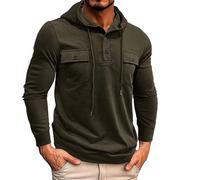 Wmmner Hoodie for Men Casual Athletic Pullover Shirt Long Sleeve Mens Outdoor Training Drawstbutton Hooded Sweatshirt/Verde Militare/3Xl