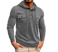 Wmmner Hoodie for Men Casual Athletic Pullover Shirt Long Sleeve Mens Outdoor Training Drawstbutton Hooded Sweatshirt/Grigio/Xl