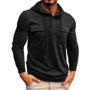Wmmner Hoodie for Men Casual Athletic Pullover Shirt Long Sleeve Mens Outdoor Training Drawstbutton Hooded Sweatshirt/Nero/L