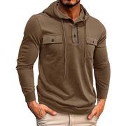 Wmmner Hoodie for Men Casual Athletic Pullover Shirt Long Sleeve Mens Outdoor Training Drawstbutton Hooded Sweatshirt/Caffè/Xl