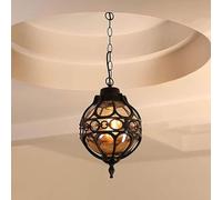Wmmner Illuminazione a Sospensione per Esterni Vintage Lampada da Soffitto a Sospensione con Finitura Nera Rustica, Lampada da Esterno Resistente Alle Intemperie con Vetro Ambrato, Attrezzatura Decora