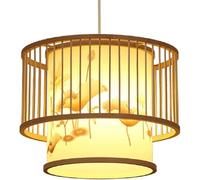 Wmmner Lampada a Sospensione a Cupola in Stile Cinese Paralume Fatto a Mano con Motivo Lampadario a Gabbia Beige Lampada Rustica in Stile Country con Cestino in Rattan, Lampadario