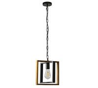 Wmmner Lampada a Sospensione in Legno Industriale Lampada a Sospensione Quadrata da Incasso a Soffitto, Luci a Sospensione Nere Retrò per Cucina Isola Camera da Letto Loft, E27 Mini Chaner