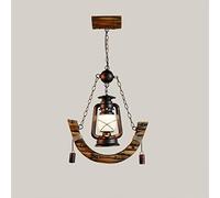 Wmmner Lampada a Sospensione, Lampadario Moderno a Led, Villaggio - Lanterna Paralume in Vetro Lampada a Cherosene Lampadario in Legno Retrò Iron Lampada a Sospensione a Soffitto Cucina Fattoria Risto