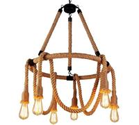 Wmmner Lampada a Sospensione Semplice a 6-8 Luci Lampada da Soffitto con Corda Di Canapa Lampade a Sospensione in Ferro Vintage Lampadario Art Déco Rustico Compatibile con Soggiorno e Sala da Pranzo/6