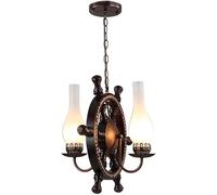 Wmmner Lampada a Sospensione Semplice per Magazzino E27X2 Lampadario Mediterraneo Europeo Lampada a Sospensione con Timone in Ferro Battuto Massiccio Americano, Lampadario a Sospensione a Soffitto