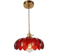 Wmmner Lampada a Sospensione Vintage Retrò in Vetro Rosso con Finitura in Ottone Paralume a Forma Di Petalo | Lampada a Sospensione Singola per Isola Della Cucina, Sala da Pranzo, Comodino, Plafoniera