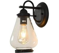 Wmmner Lampada da Esterno a Led Lampade da Parete Lanterna E27 Impermeabile con Morsetto Moderno Lampadario da Veranda con Paralume in Vetro Trasparente Applique Nera, Lampadario da Soffitto