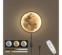 Wmmner Lampada da Parete Applique Dimmable Moon in Modern Led con Telecomando 19,7 Pollici Black Lunar Mural Indoor Decor Soggiorno Camera da Letto (Luna), 80 cm/Nero/24 Centimetri