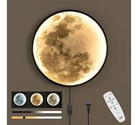 Wmmner Lampada da Parete Applique Dimmable Moon in Modern Led con Telecomando 19,7 Pollici Black Lunar Mural Indoor Decor Soggiorno Camera da Letto (Luna), 80 cm/Nero/60 Centimetri