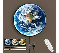 Wmmner Lampada da Parete Applique Led Terra Dimmerabile con Telecomando Moderno con Interruttore con Cavo 3D Terra Luna Lampada Art Deco Soggiorno80Cm/60 Centimetri