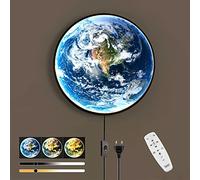 Wmmner Lampada da Parete Applique Led Terra Dimmerabile con Telecomando Moderno con Interruttore con Cavo 3D Terra Luna Lampada Art Deco Soggiorno80Cm/30 Centimetri