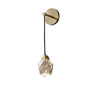 Wmmner Lampada da Parete in Cristallo a Led Moderno Prisma Trasparente Shade Applique da Comodino Lampada da Letto in Ottone Spazzolato Vintage per Soggiorno Dell'Hotel Corridoio-Den 10X18Cm