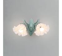 Wmmner Lampada da Parete in Stile Country Francese con 2 Luci, Lampada da Parete Moderna in Vetro Verde con Fiori, Applique da Parete in Stile Rustico, Lampada da Soffitto