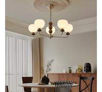 Wmmner Lampada da Soffitto - Lampadario Vintage Art Déco Lampadario Moderno in Vetro Opalino a Forma Di Palla Metallo 5 Luci a Sospensione (5 Luci)