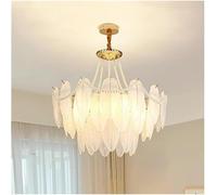 Wmmner Lampadari Antichi Moderni Di Metà Secolo Vetro a Foglia Bianca Lampada a Sospensione a 3 Livelli Paralume Rotondo a Tamburo con Lampada a Sospensione con Perline Di Perle, Lampada a Sospensione