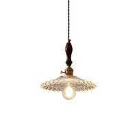 Wmmner Lampadario a Soffitto Nordic E27 Lampada a Sospensione in Vetro Trasparente Lampada a Sospensione in Noce a Testa Singola Regolabile Hanging Droplight Adatto per Isola Della Cucina, Camera da L