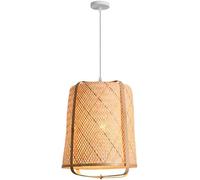 Wmmner Lampade a Sospensione in Bambù Materiale Naturale Lampadario in Bambù Wcon Ironwork Canopy Lampada a Sospensione in Rattan Intrecciata a Mano per Cucina Isola Soggiorno Sala da Pranzo 15,7" L X