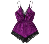 Wmmner Lingerie Body Suits Body Lingerie Sexy per Le Donne Plus Size Uk Size 26-28 Naughty Deep V-Neck Hollow Out Teddy Babydoll/Viola/L