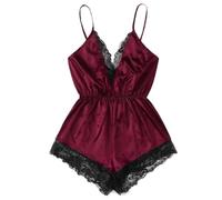 Wmmner Lingerie Body Suits Body Lingerie Sexy per Le Donne Plus Size Uk Size 26-28 Naughty Deep V-Neck Hollow Out Teddy Babydoll/Vino/Taglia Xxl