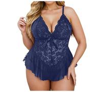 Wmmner Lingerie Hollow Out Teddy Bodycon Jumpsuit Red Lingerie Set Sexy Push Up Naughty Deep V-Neck Stretch Negligee Sleepwear S Free/B-Navy/4Xl