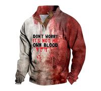 Wmmner Maglie Halloween da Uomo Felpa con Lettere Insanguinate Maglie con Bottoni Maglie a Collo Alto a Maniche Lunghe/Rosso e Grigio 3/3Xl