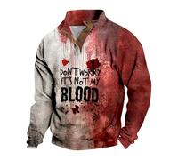 Wmmner Maglie Halloween da Uomo Felpa con Lettere Insanguinate Maglie con Bottoni Maglie a Collo Alto a Maniche Lunghe/Rosso&Amp;Grigio1/3Xl
