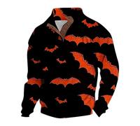 Wmmner Magliette Halloween da Uomo Felpe Jack-O-Lantern Maglietta con Stampa Ragno e Zucca Pullover a Maniche Lunghe con Bottoni/Nero/S