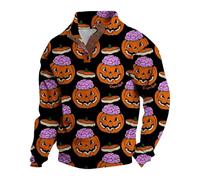 Wmmner Magliette Halloween da Uomo Felpe Jack-O-Lantern Maglietta con Stampa Ragno e Zucca Pullover a Maniche Lunghe con Bottoni/Viola/Xl