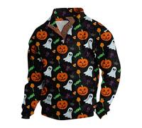 Wmmner Magliette Halloween da Uomo Felpe Jack-O-Lantern Maglietta con Stampa Ragno e Zucca Pullover a Maniche Lunghe con Bottoni/Verde/S